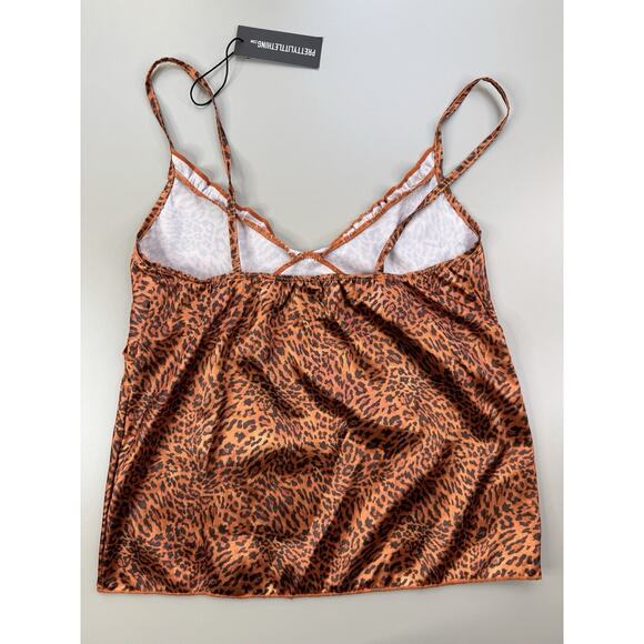 Pretty Little Thing Cheetah Ruffle Babydoll Top XS Brown Black Y2K Retro Satin - Picture 7 of 11